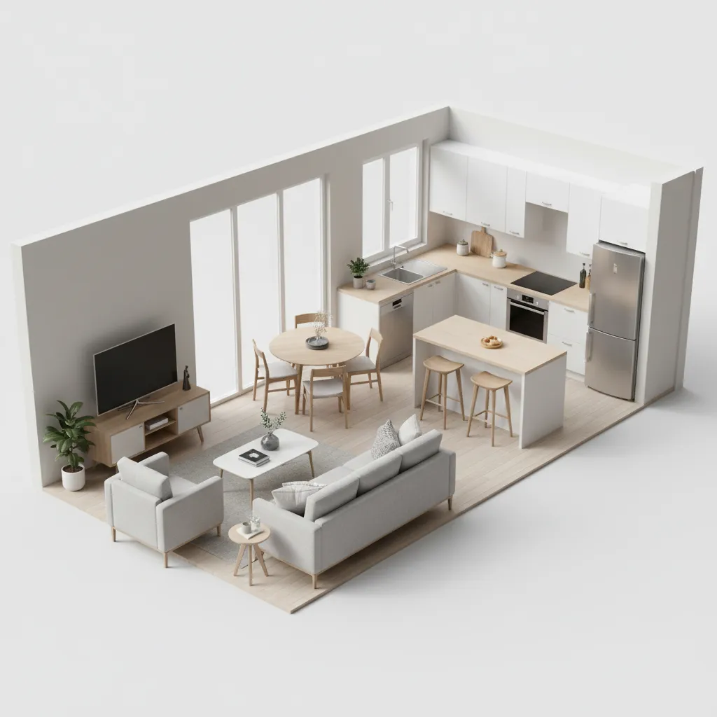 Mô phỏng 3D căn hộ nhỏ để kiểm tra bố trí nội thất