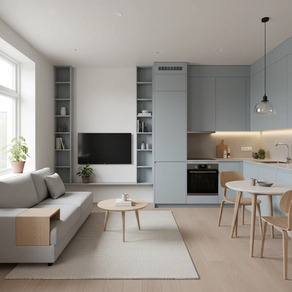 Diseño optimizado de apartamento pequeño con distribución eficiente