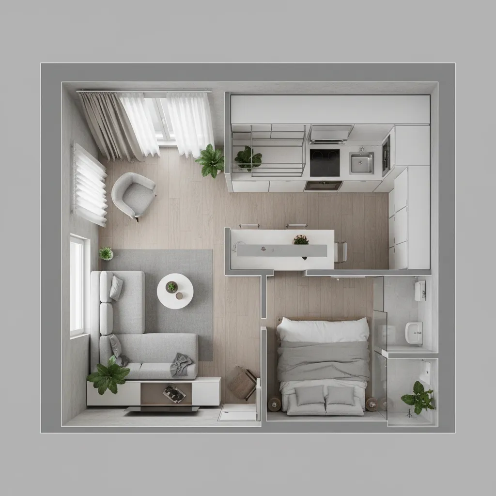 Diseño de distribución optimizada para apartamento pequeño