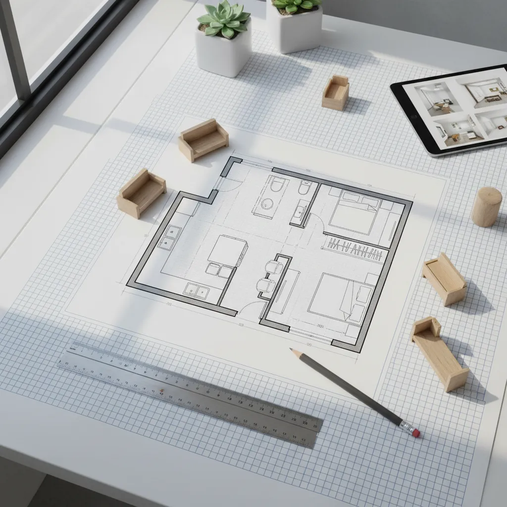 diseño de distribución de apartamento pequeño en plano