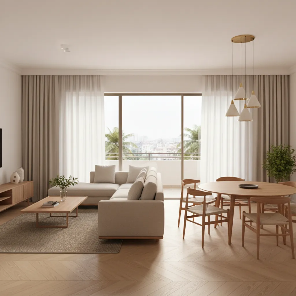 open living dining zoning design in a small 2 bhk apartment