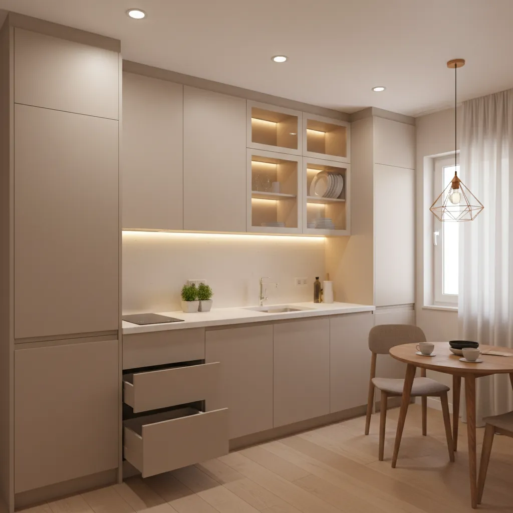 Compact modular kitchen optimized for small apartment space