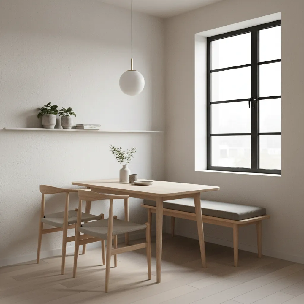 small apartment dining layout with a narrow table
