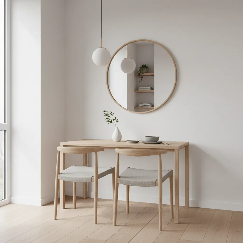 Small apartment dining area with a slim dining table near a wall