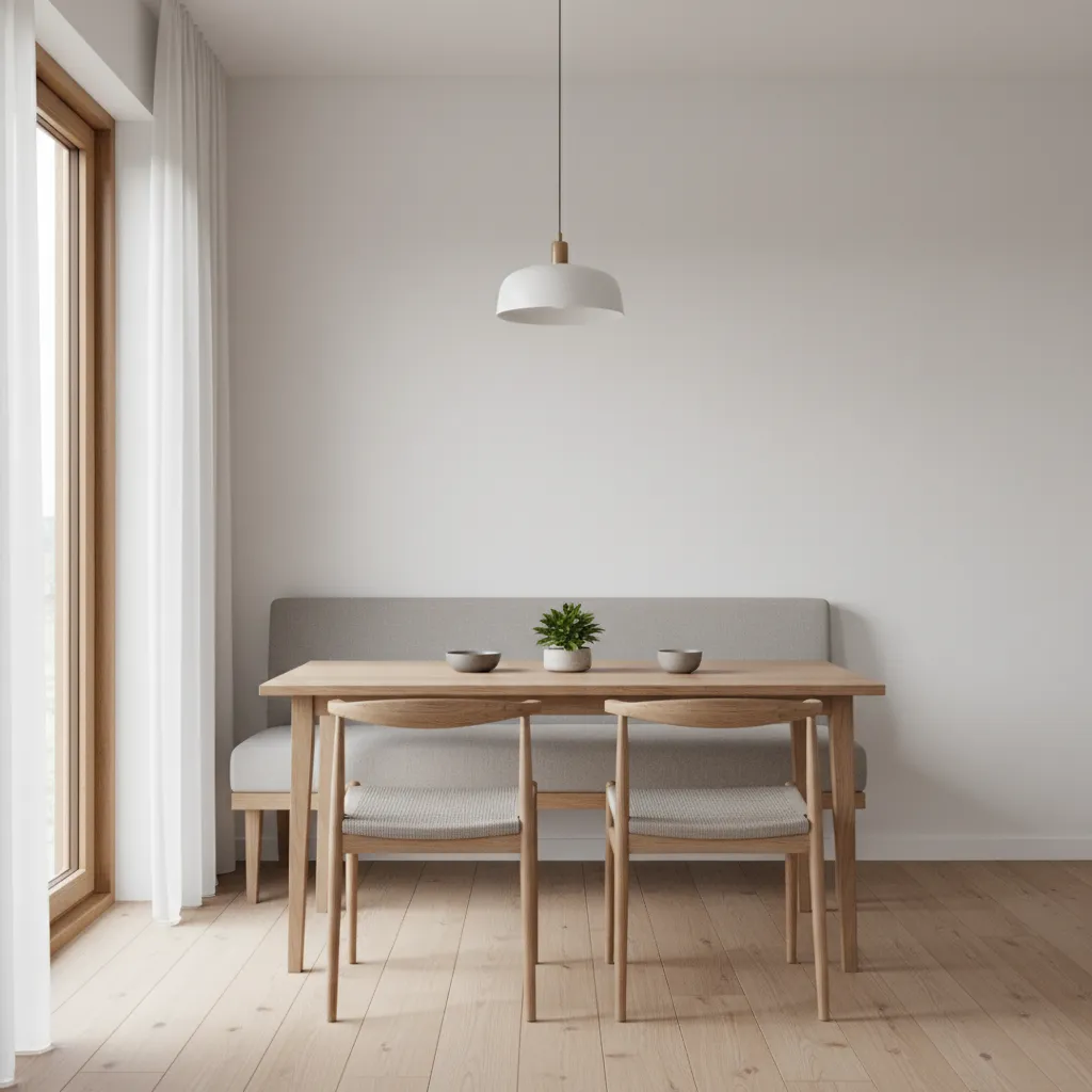 Small apartment dining space with a narrow dining table