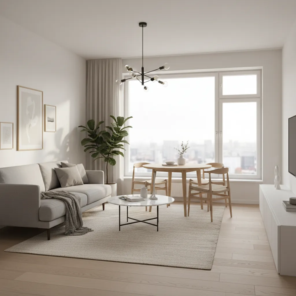 Bright small apartment interior showing improved natural lighting