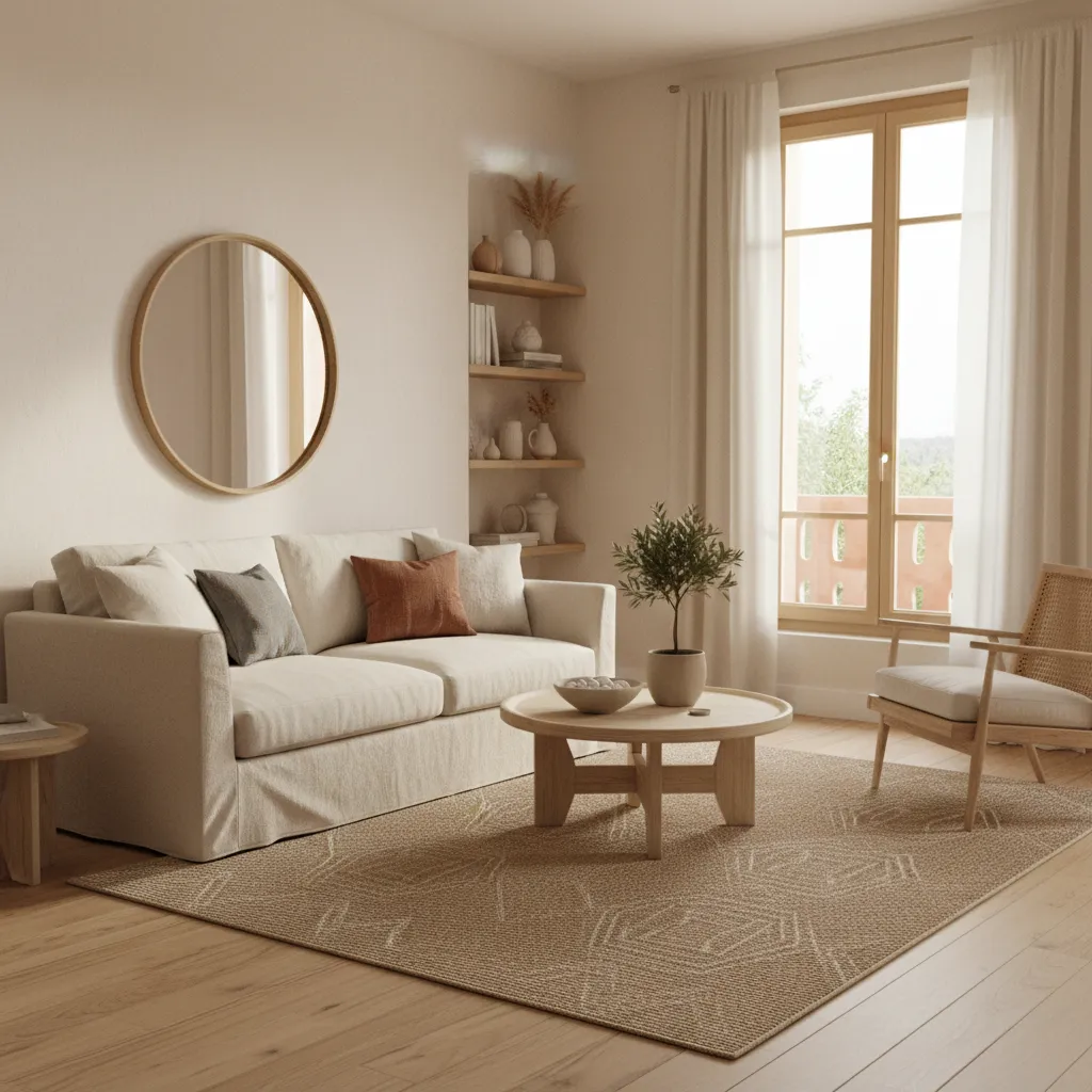 Apartamento pequeño decorado con estilo natural y muebles ligeros