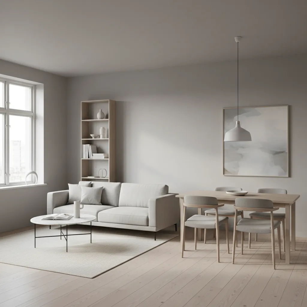 Apartamento pequeño con pintura continua entre sala y comedor para crear sensación de amplitud