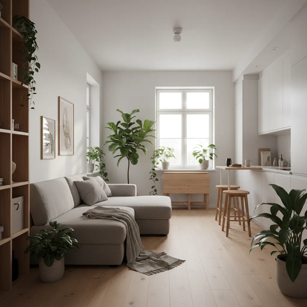 Piso pequeño bien decorado con muebles funcionales y minimalistas