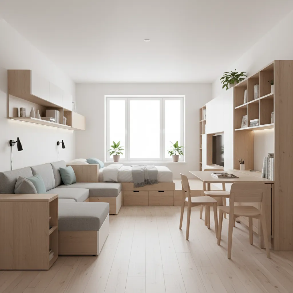 Apartamento pequeño con mobiliario multifuncional y diseño optimizado