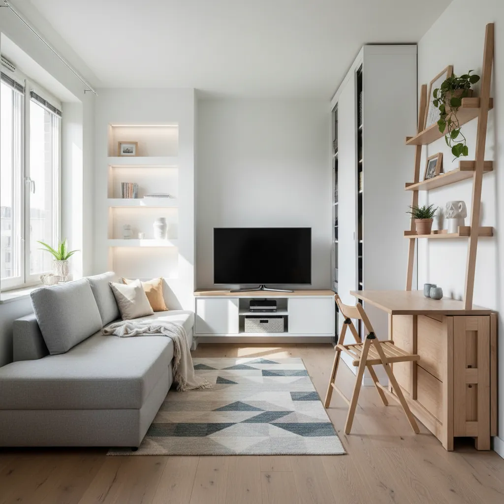Apartamento pequeño con distribución inteligente y muebles integrados