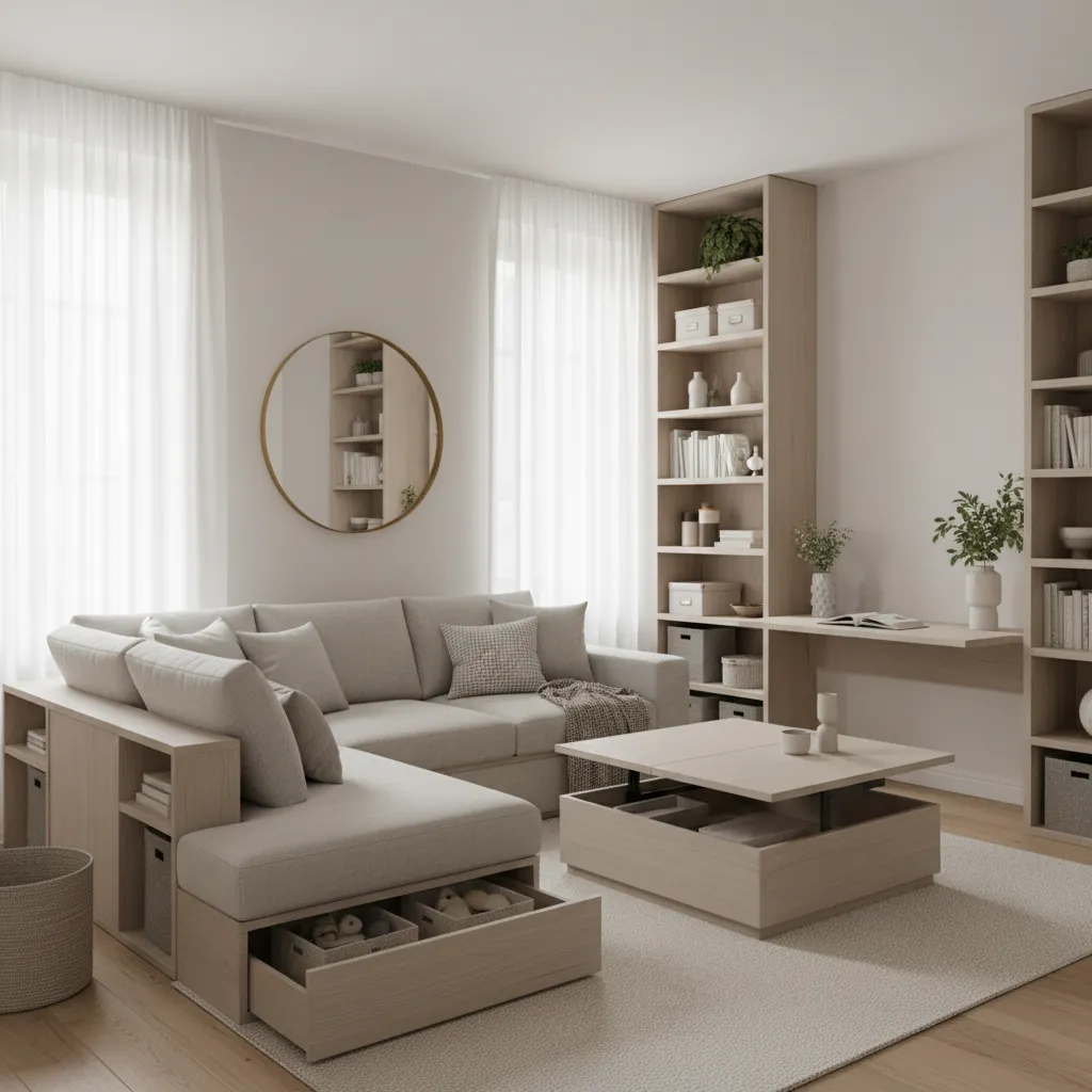 salón pequeño optimizado con distribución inteligente
