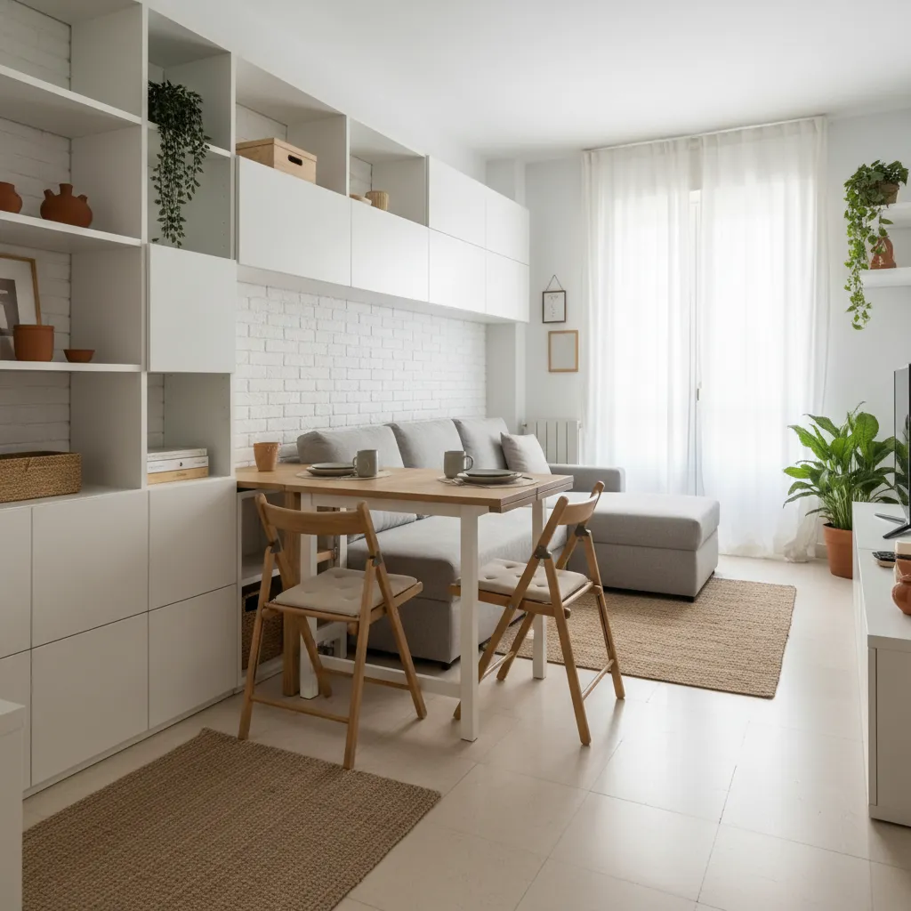 Pequeño apartamento con distribución eficiente y mobiliario funcional
