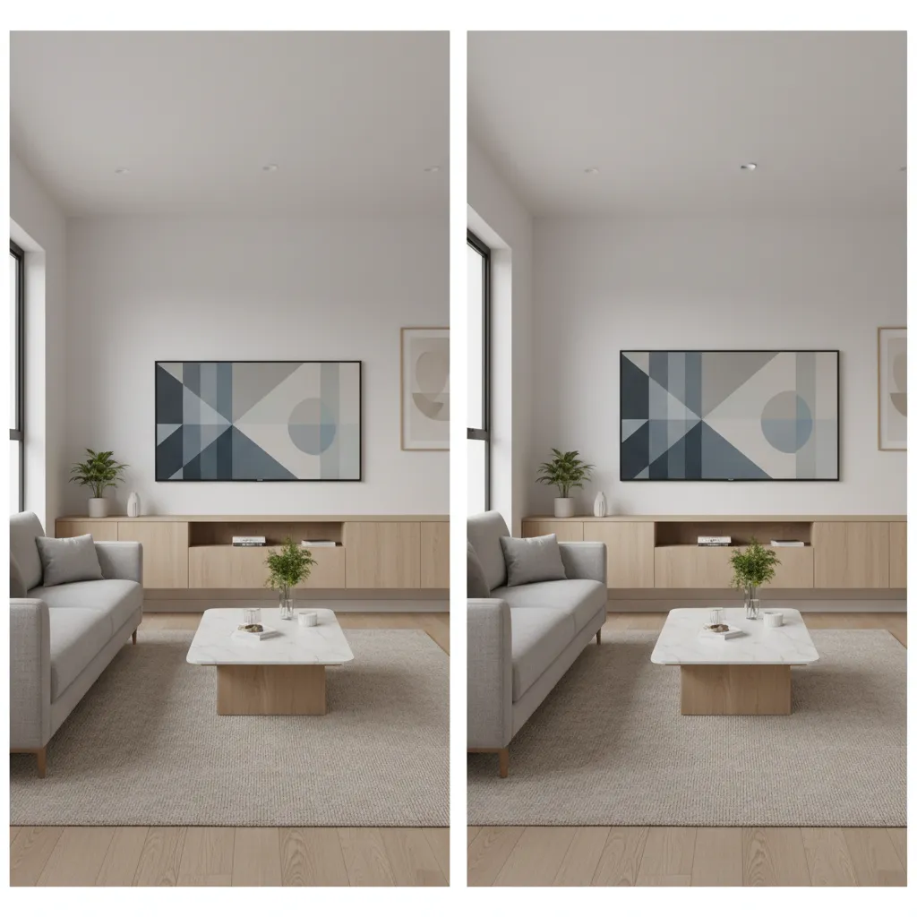 Comparison of different TV sizes in a small apartment living room