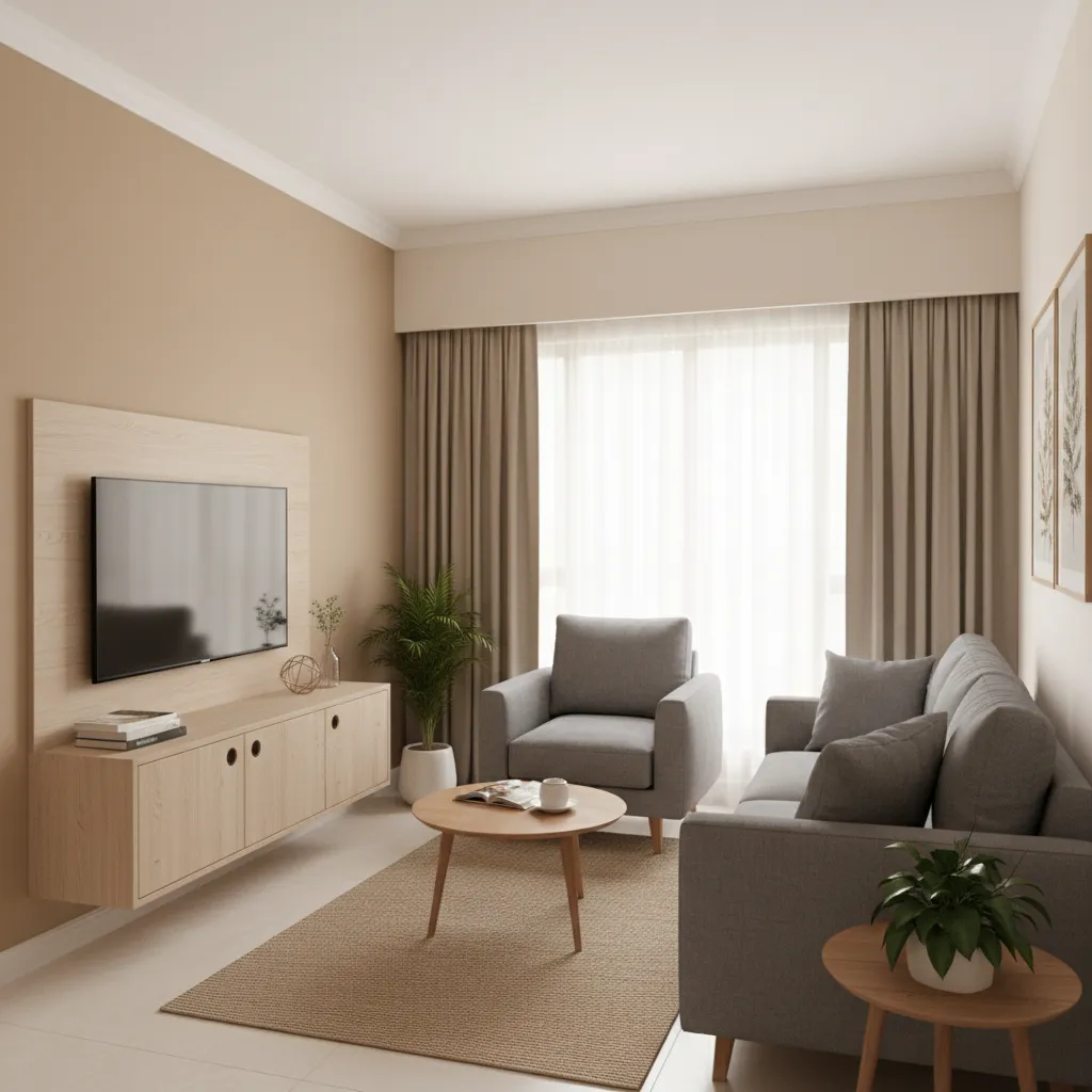 Compact TV unit design for small Indian apartment living room