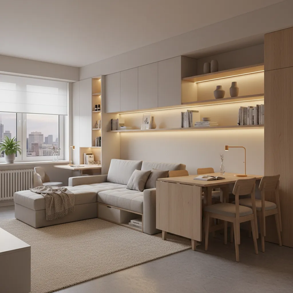 Apartamento pequeño bien organizado con muebles multifuncionales