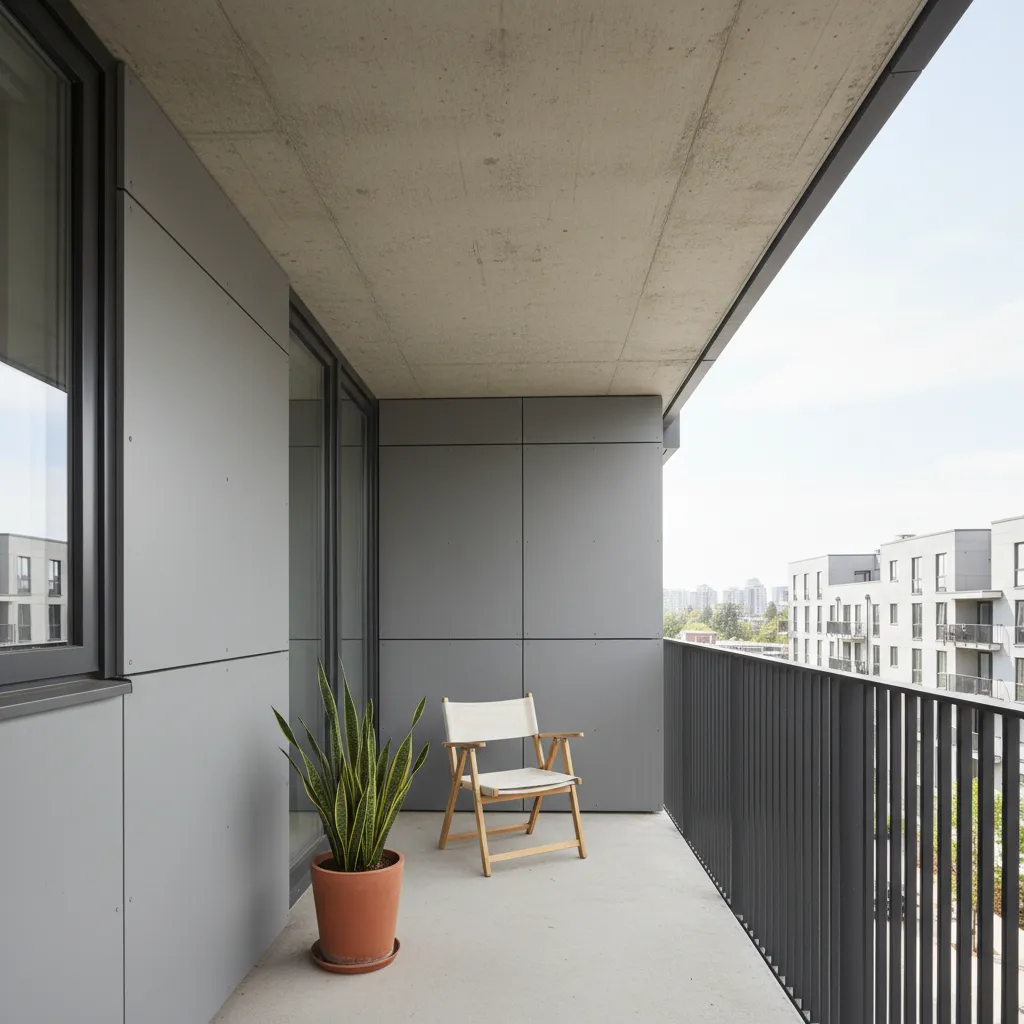 small apartment balcony with plain concrete ceiling