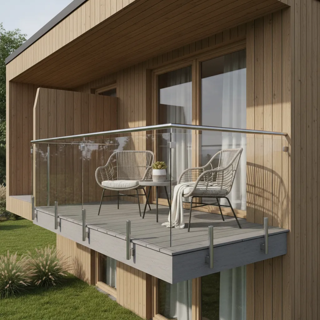 Compact balcony design with seating on a single floor home