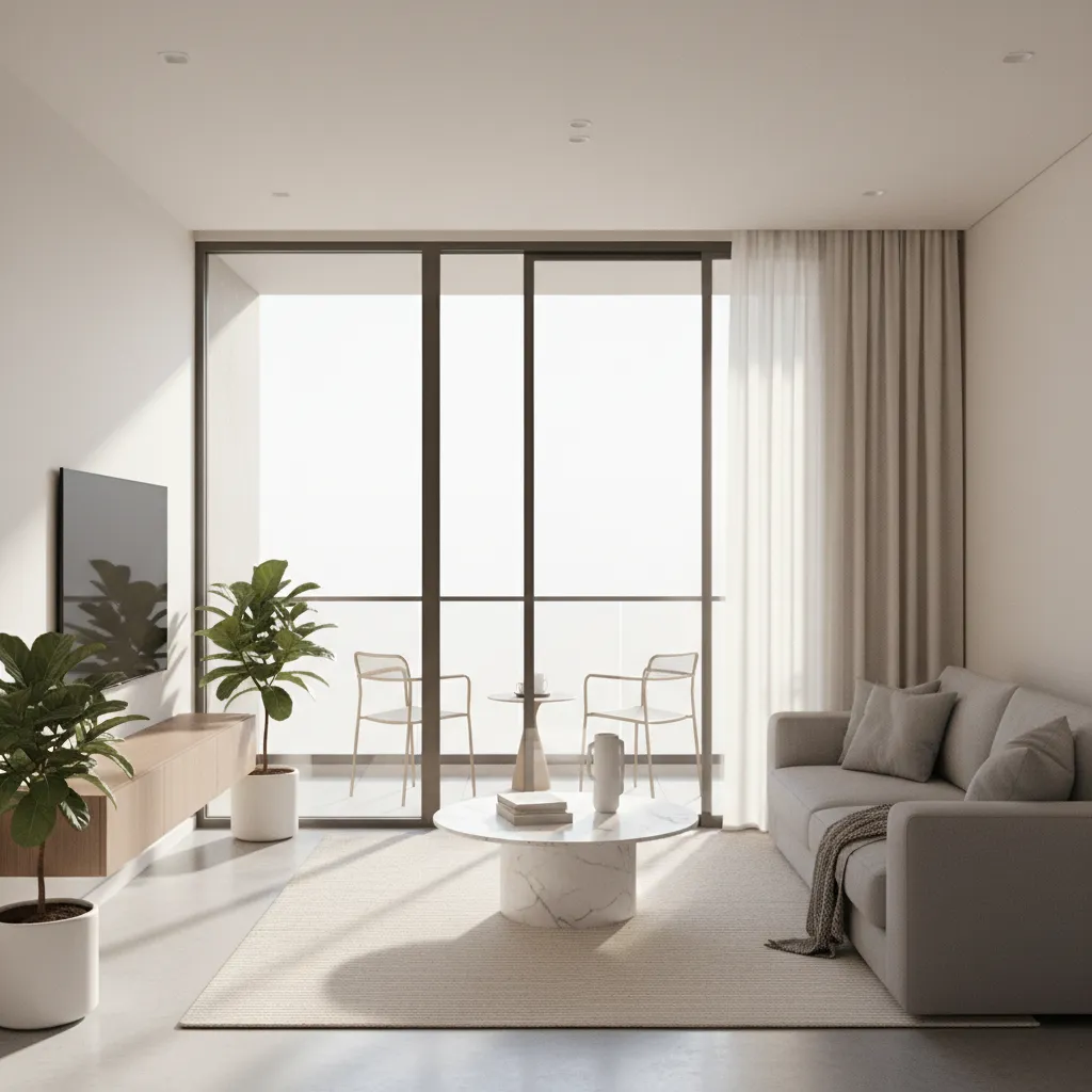 compact apartment balcony window bringing natural light into living room