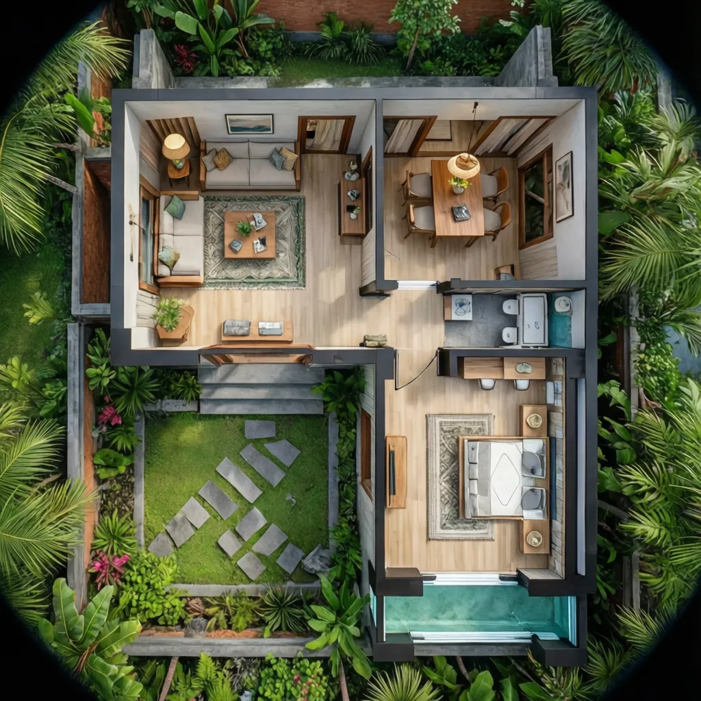 Denah rumah Bali modern untuk lahan kecil