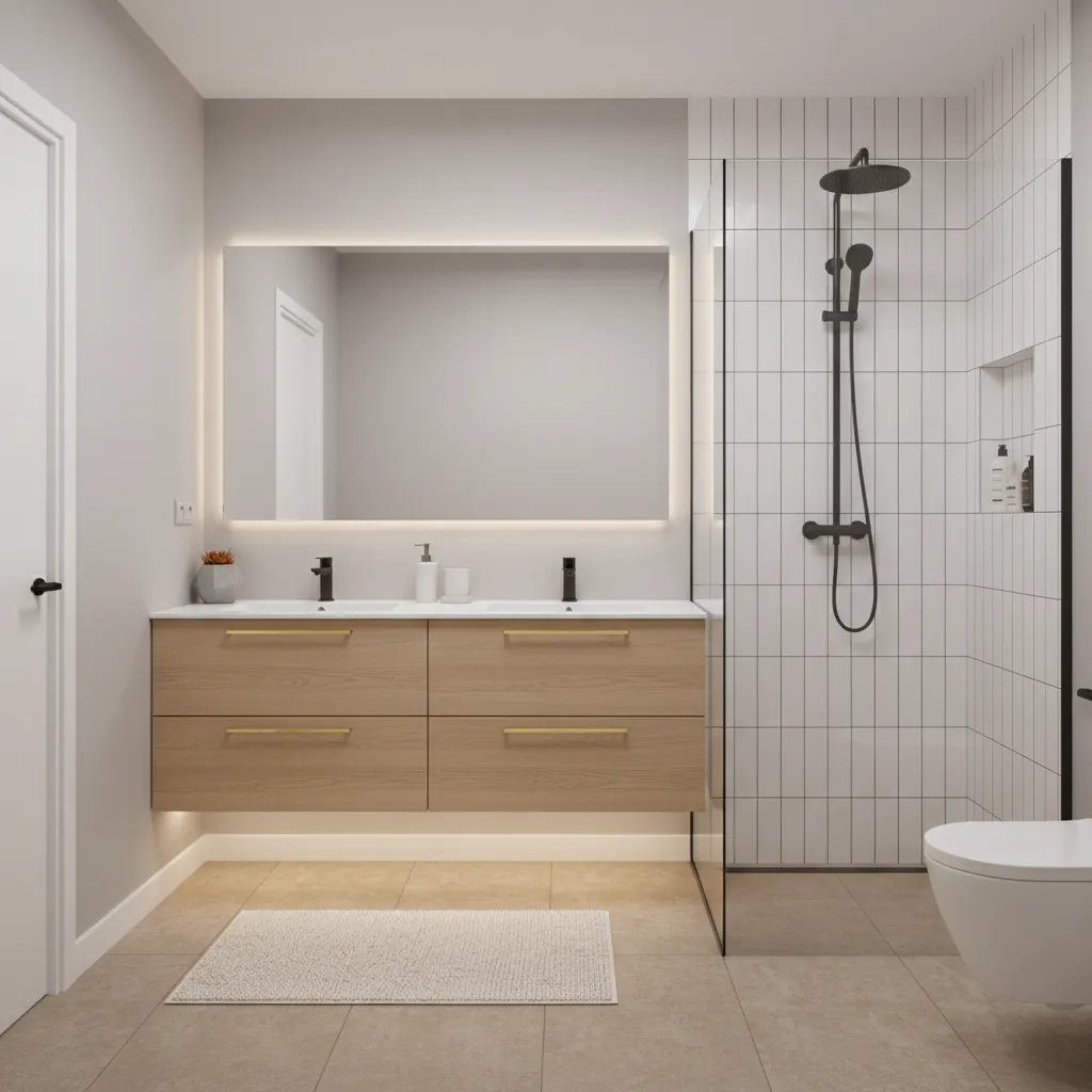 example layout showing 60 30 10 color balance in a small bathroom design