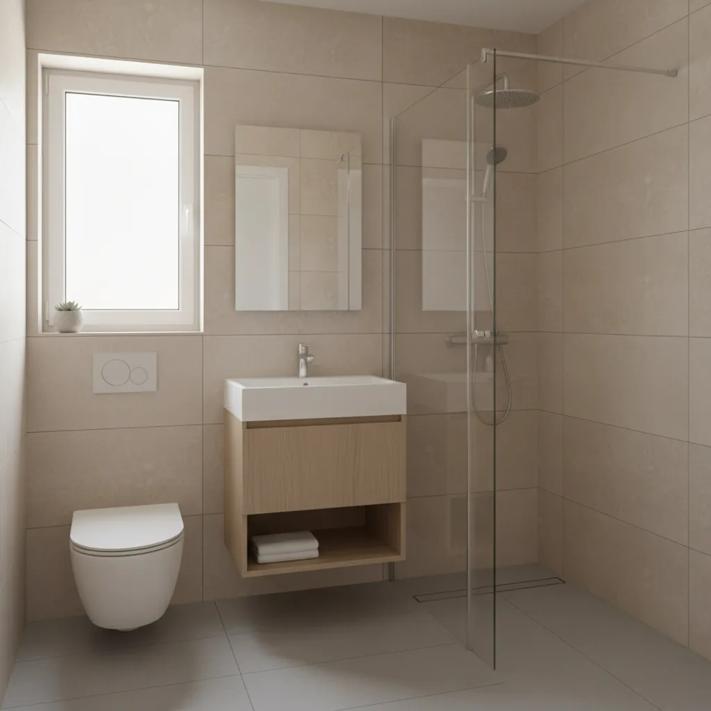 small 6x5 bathroom interior with toilet vanity and shower