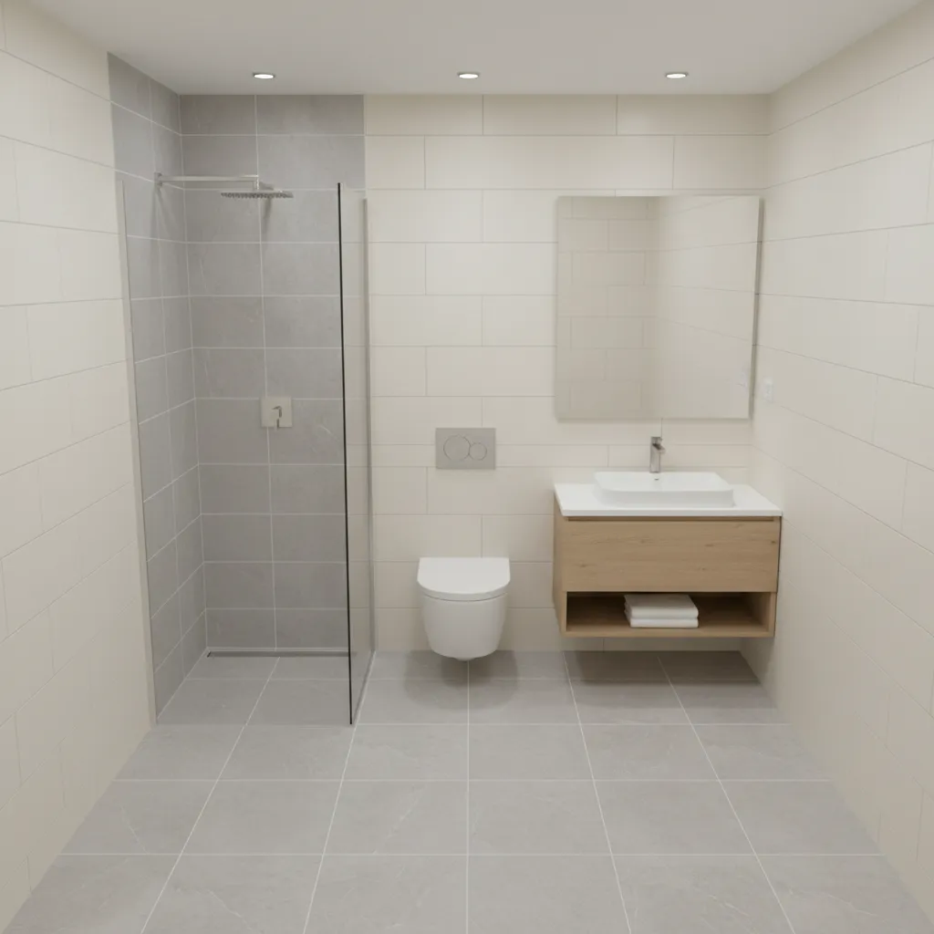Compact bathroom layout visualization showing optimized fixture placement
