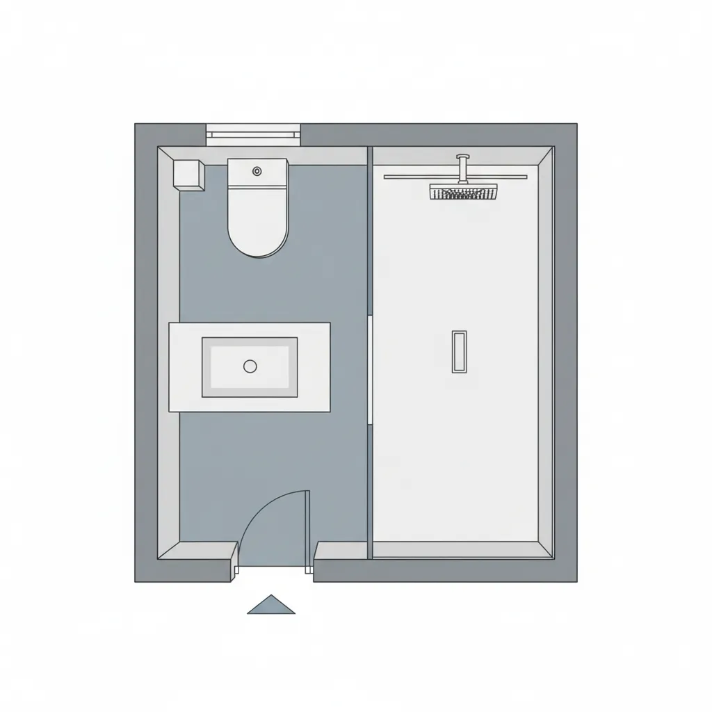 architect planning small bathroom layout with circulation path highlighted