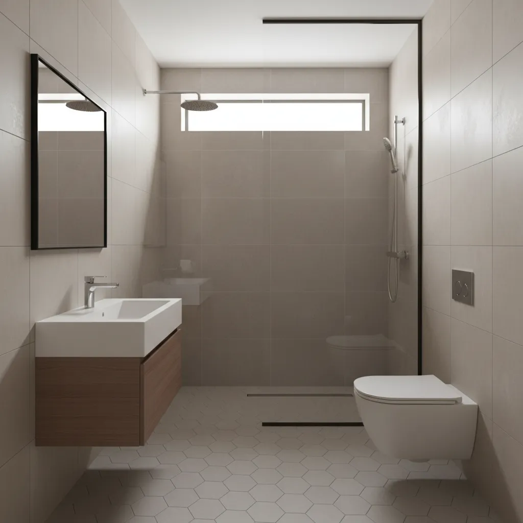 6x5 bathroom layout with shower placed on the back wall for better circulation