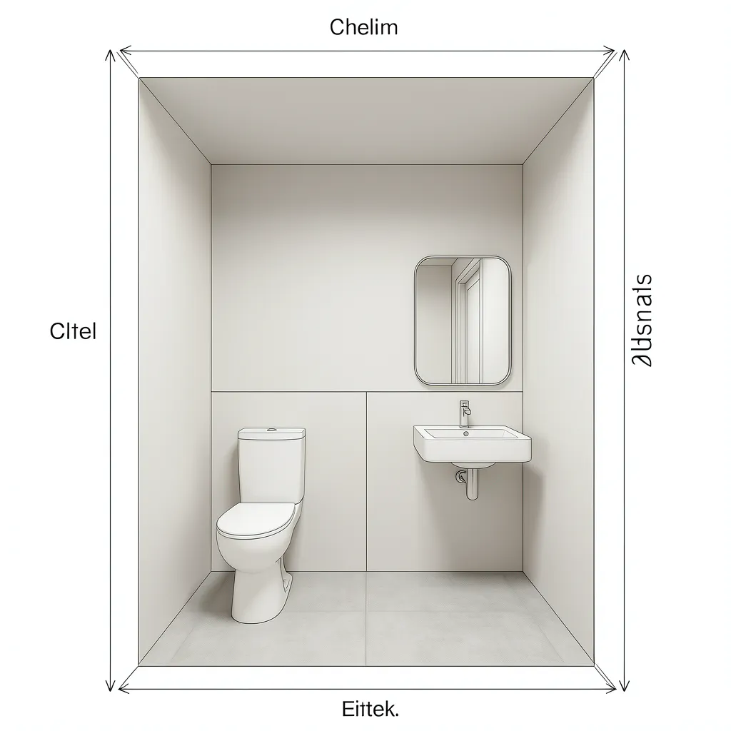 small bathroom clearance zones showing toilet and sink spacing