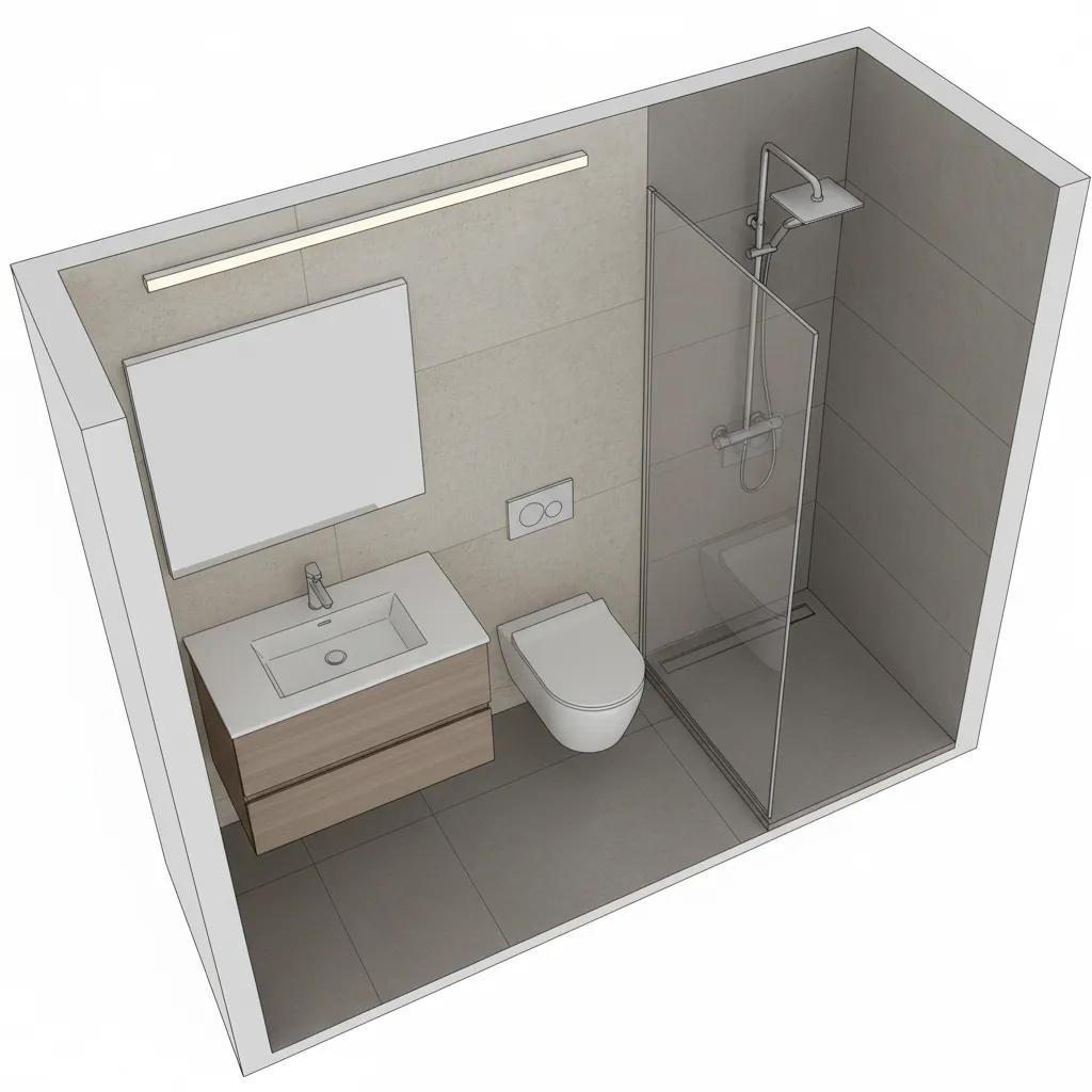diagram showing better fixture placement for small bungalow bathroom