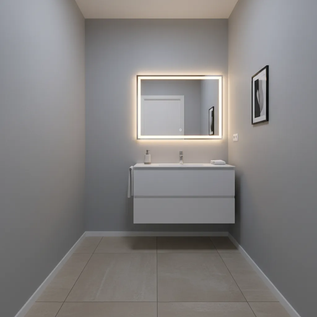 Small bathroom with light gray walls and white fixtures