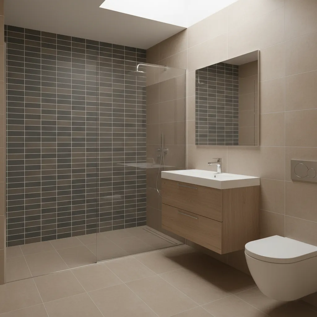 small bathroom interior with subtle accent tiles in shower area