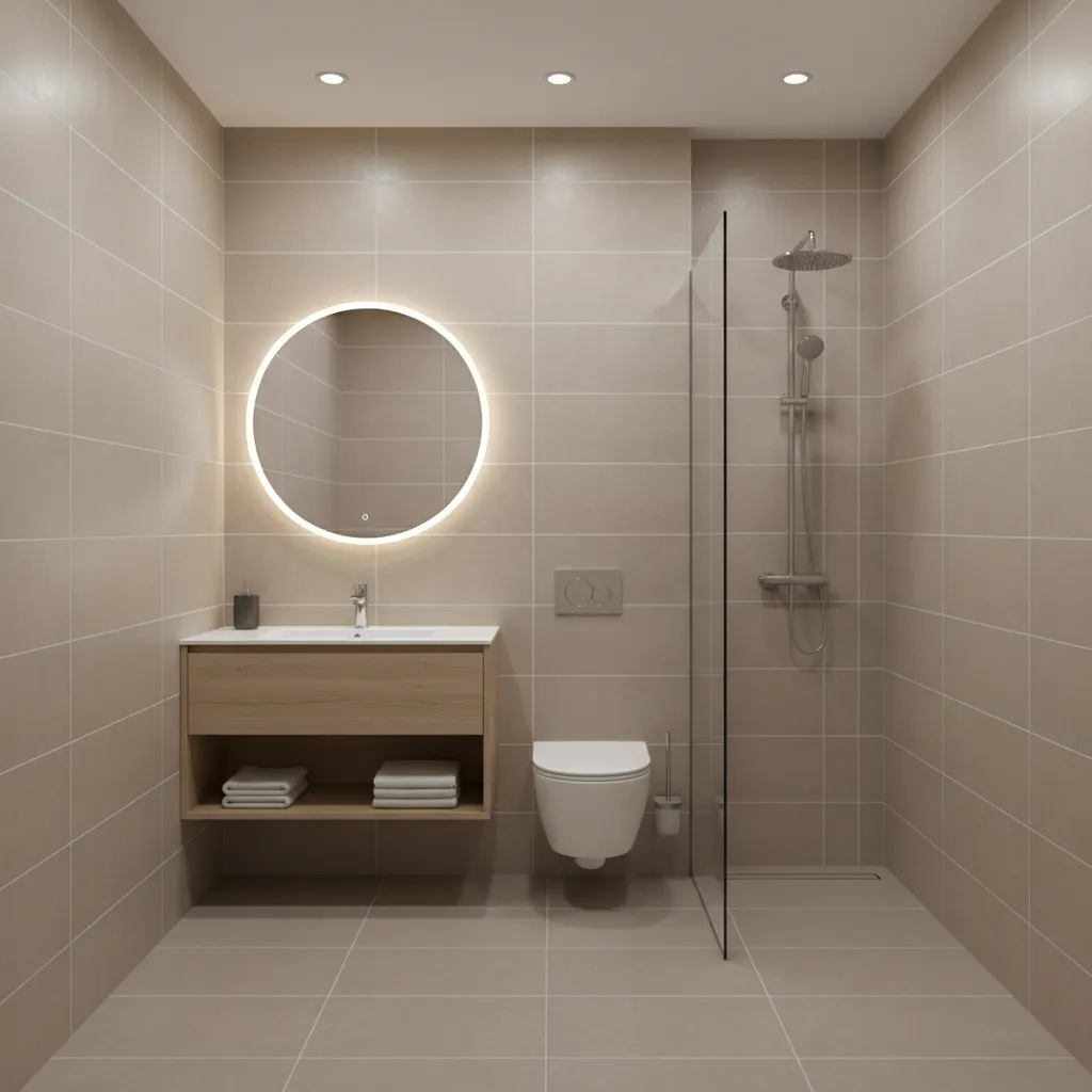 small bathroom using large format tiles to make space look bigger