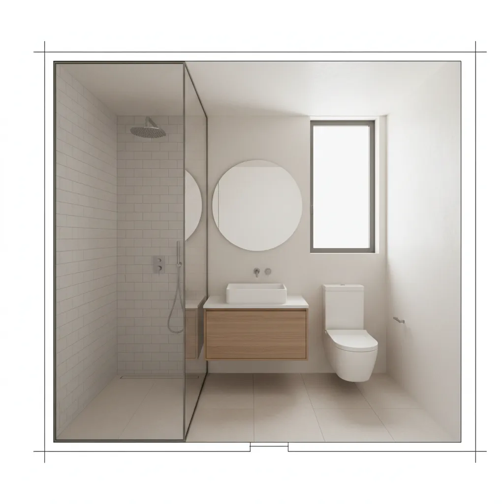 small bathroom layout showing optimized fixture placement and walking space