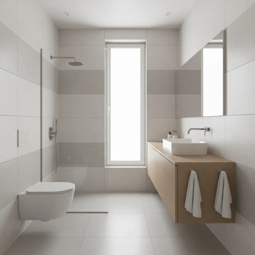compact bathroom layout showing smart accessory placement