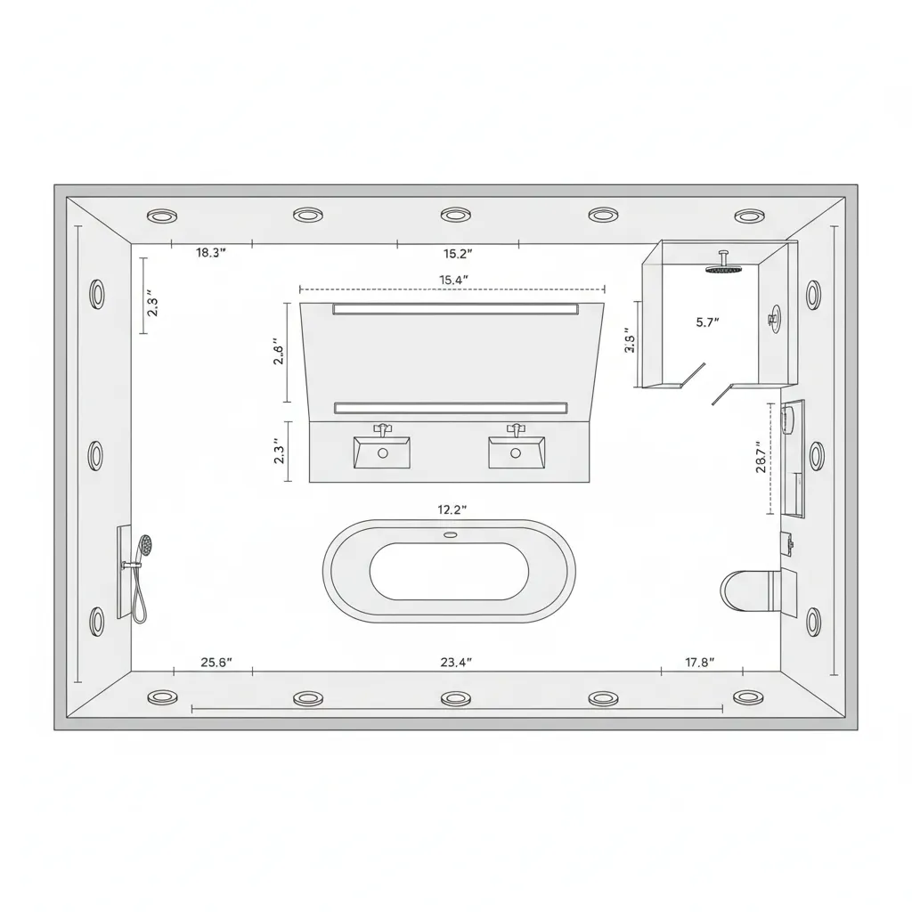 Lighting layout diagram for a compact bathroom ceiling