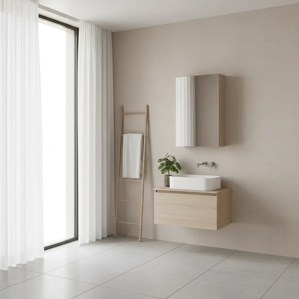 Small bathroom with wall mounted mirrored cabinet above sink