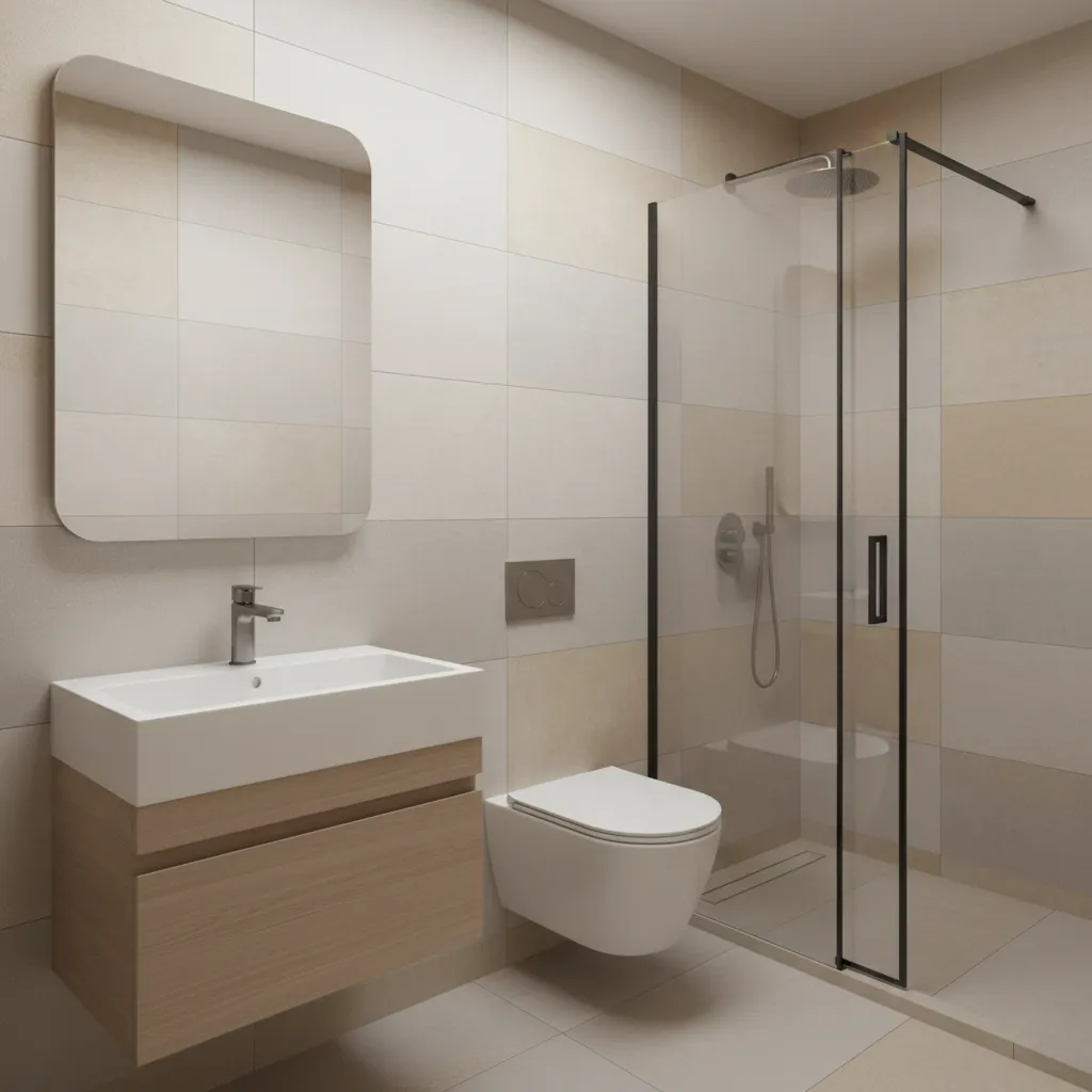 compact restroom interior with minimalist layout and neutral palette