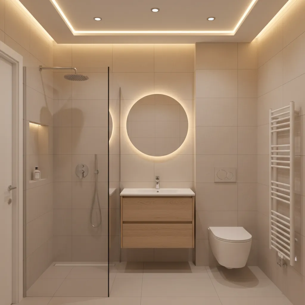 small modern bathroom with simple pop plus minus ceiling design