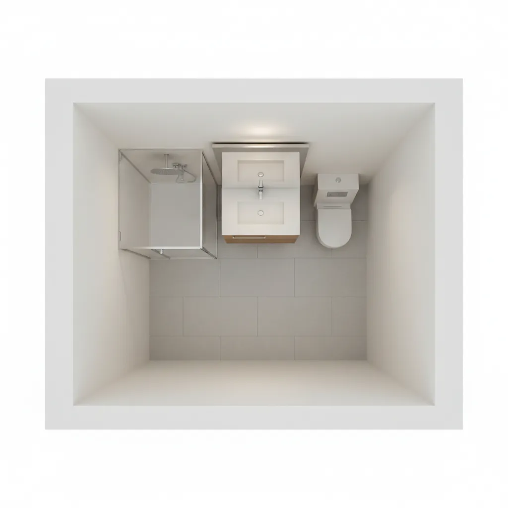 efficient small bathroom layout with corner shower vanity and toilet arrangement