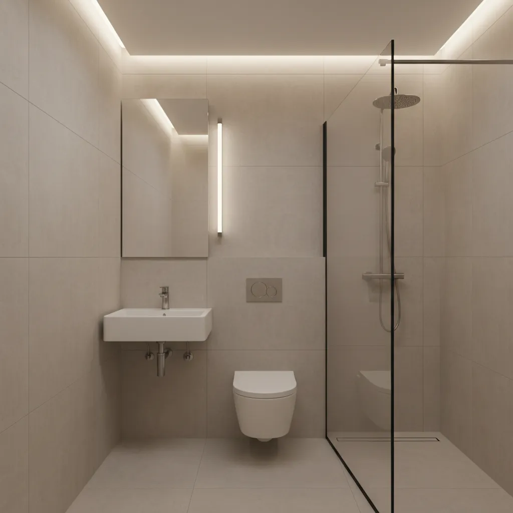 Thiết kế nhà vệ sinh nhỏ với lavabo treo và vách kính