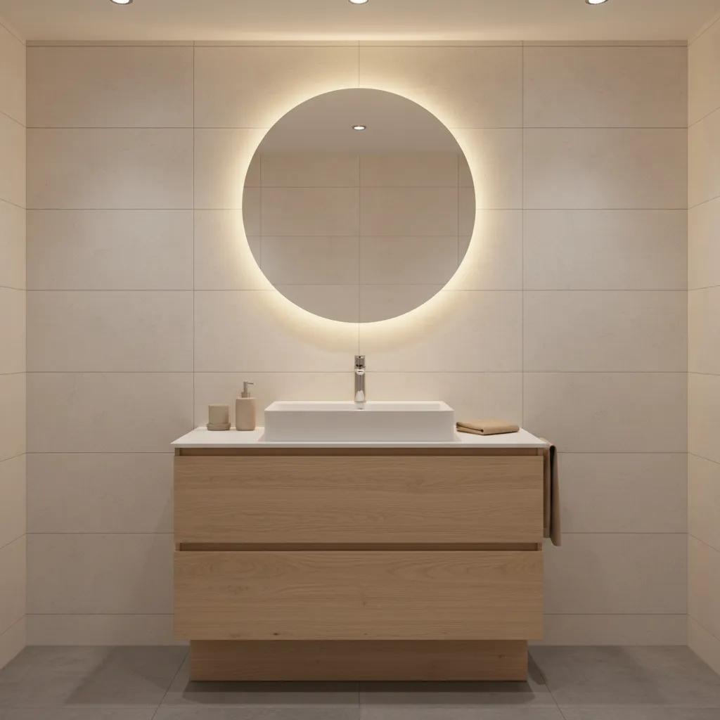 compact bathroom vanity with integrated sink design