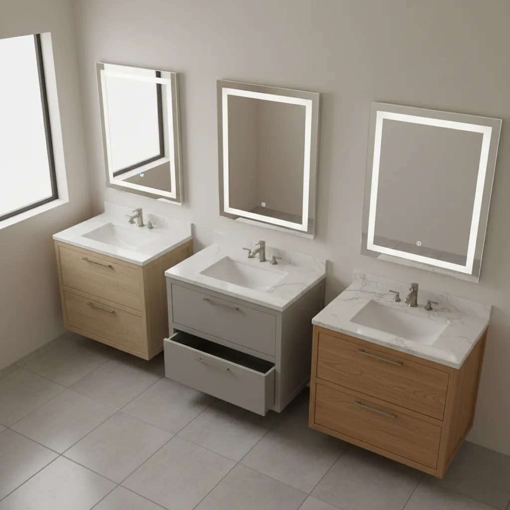 24 30 and 36 inch vanity comparison in small bathroom