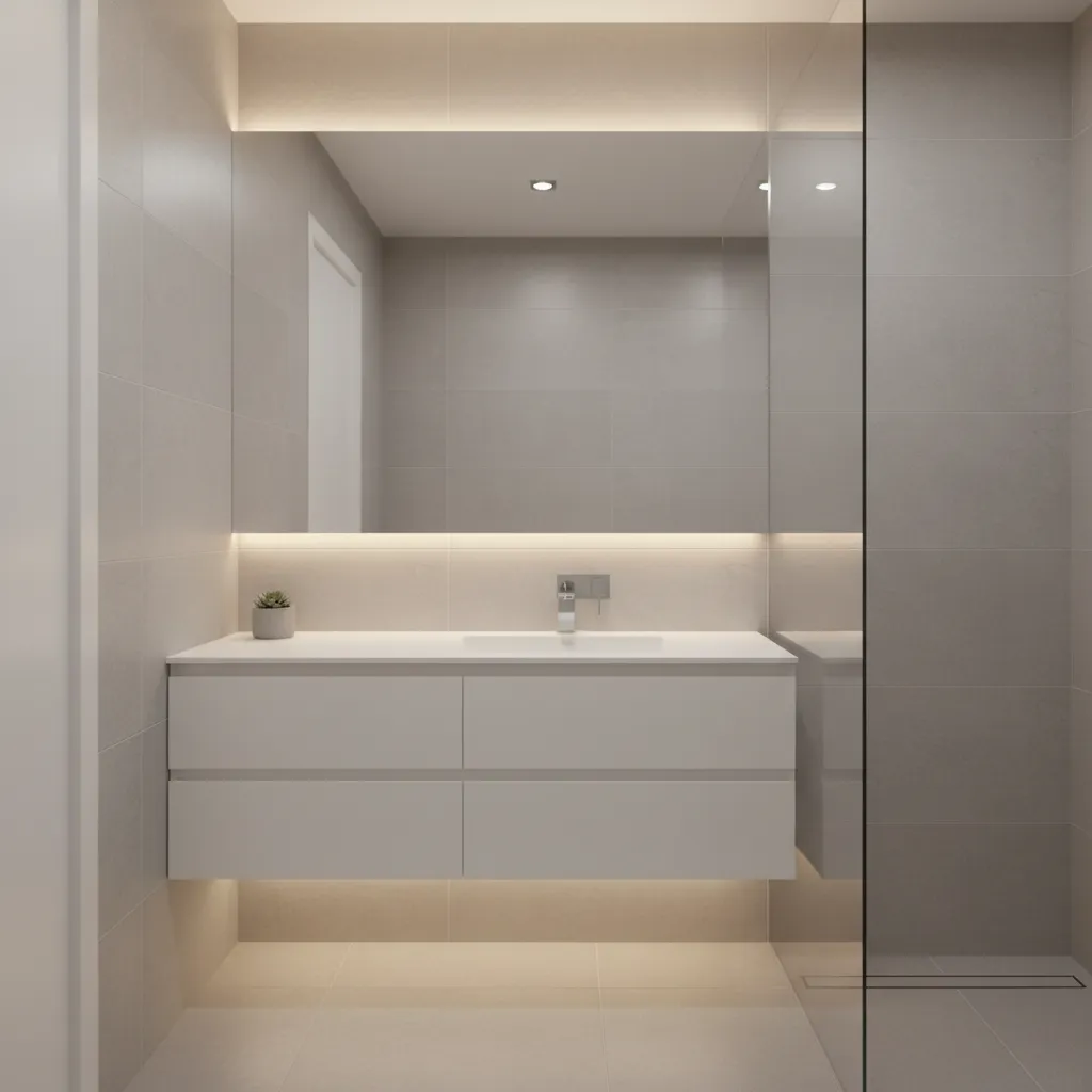small bathroom using mirror and glass shower to create spacious feeling