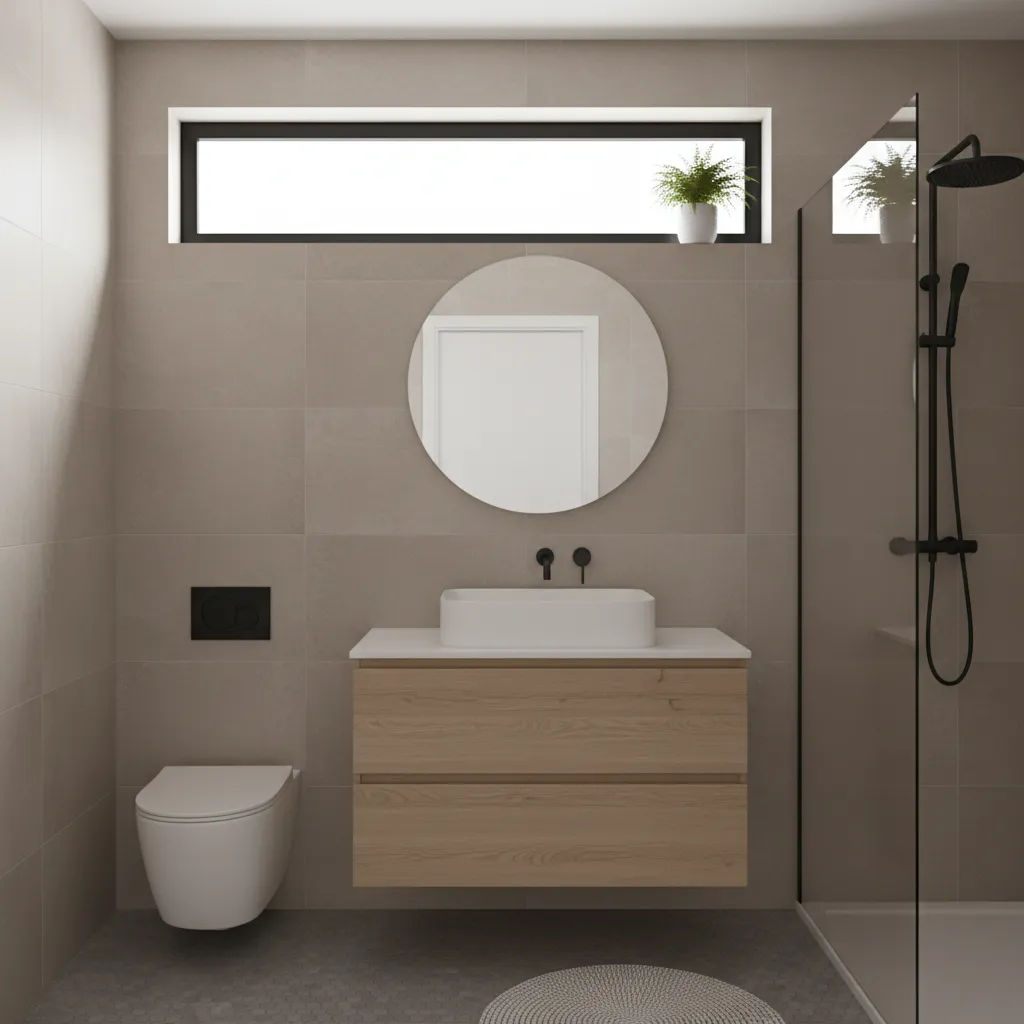 Compact modern bathroom with a window bringing natural light into a small space