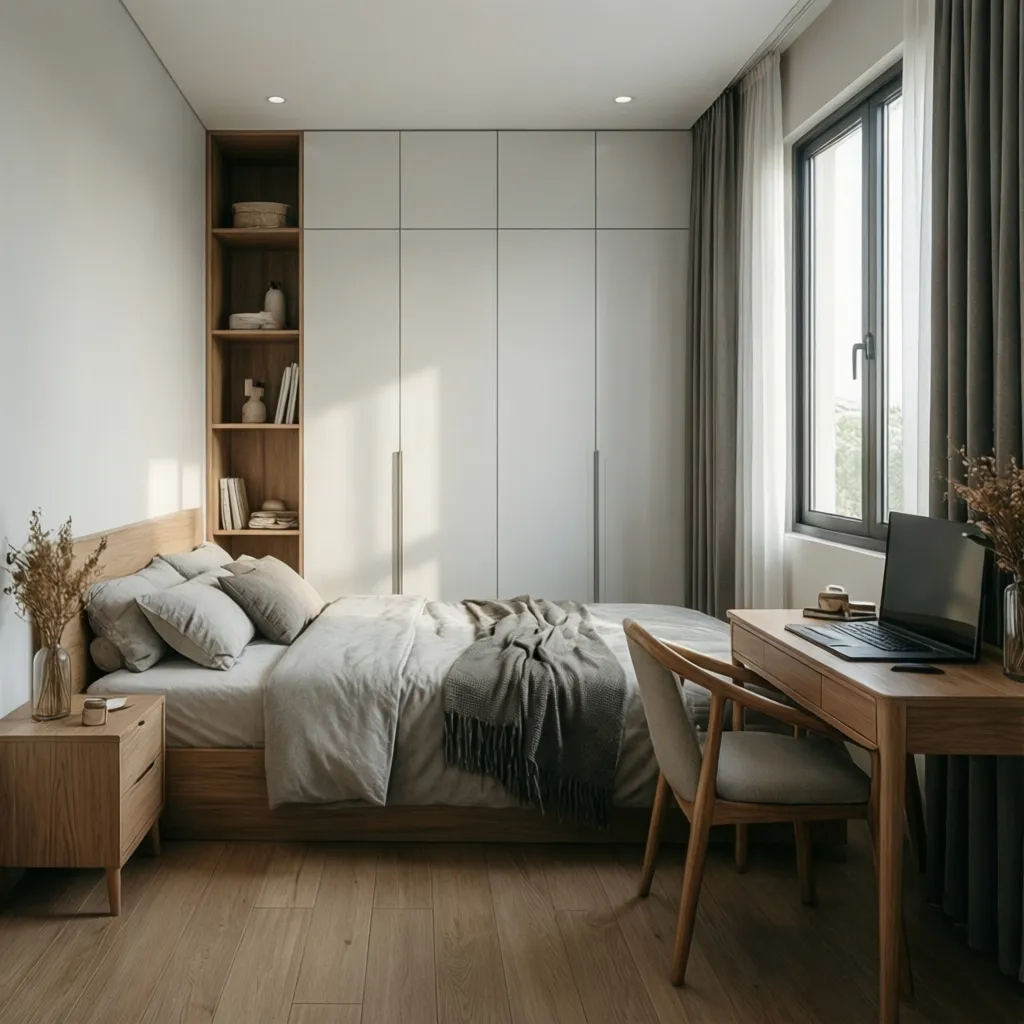 Phòng ngủ nhỏ tối ưu diện tích trong nhà 6x12m