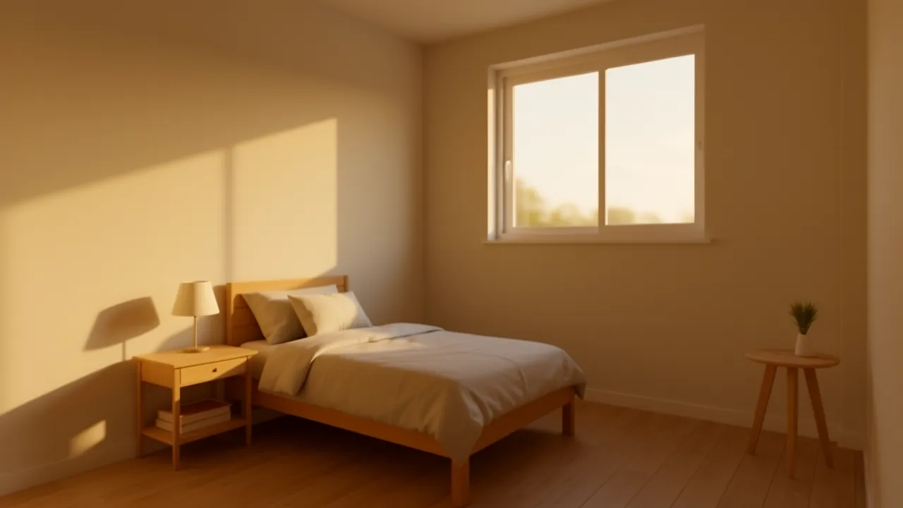Small bedroom with window fan and natural ventilation layout