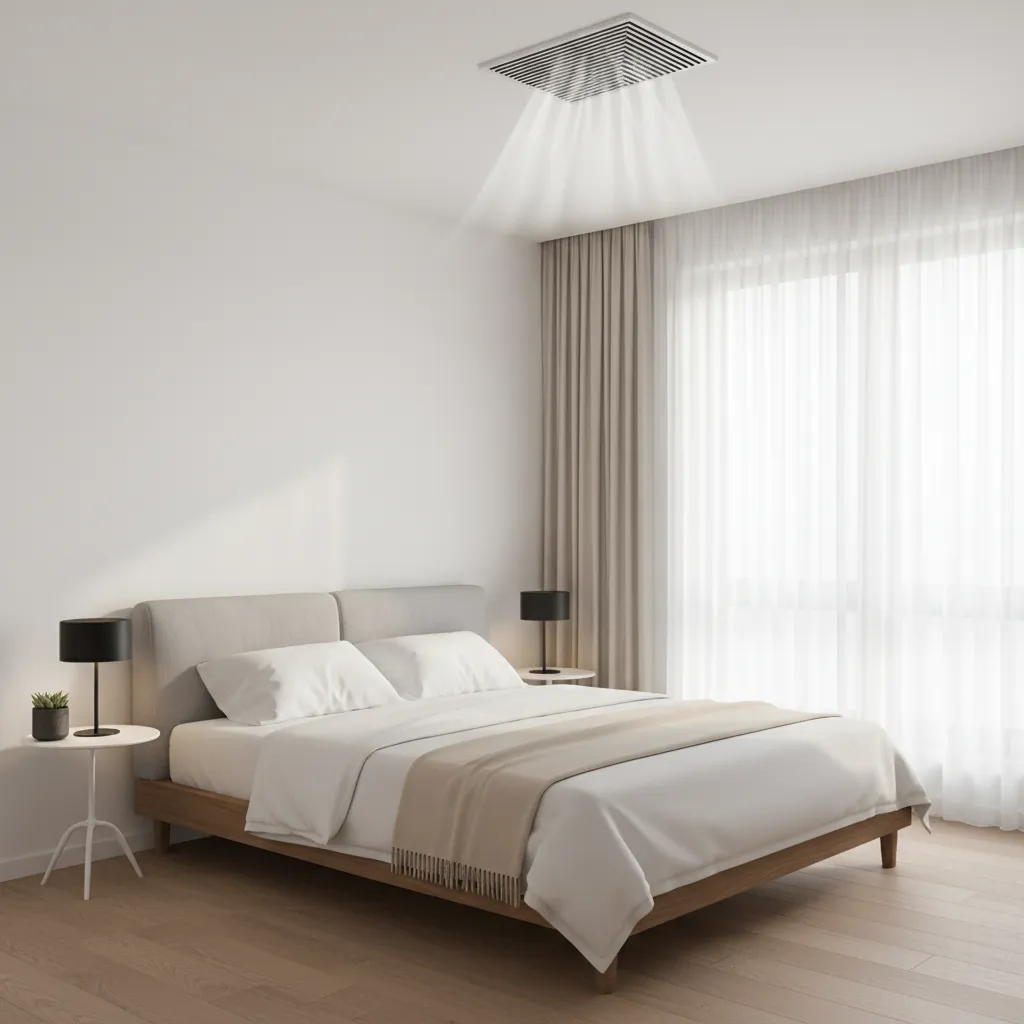 Small bedroom HVAC airflow supply vent placement example