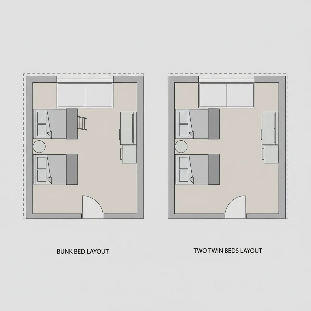 Floor plan comparison of bunk bed and twin bed layouts